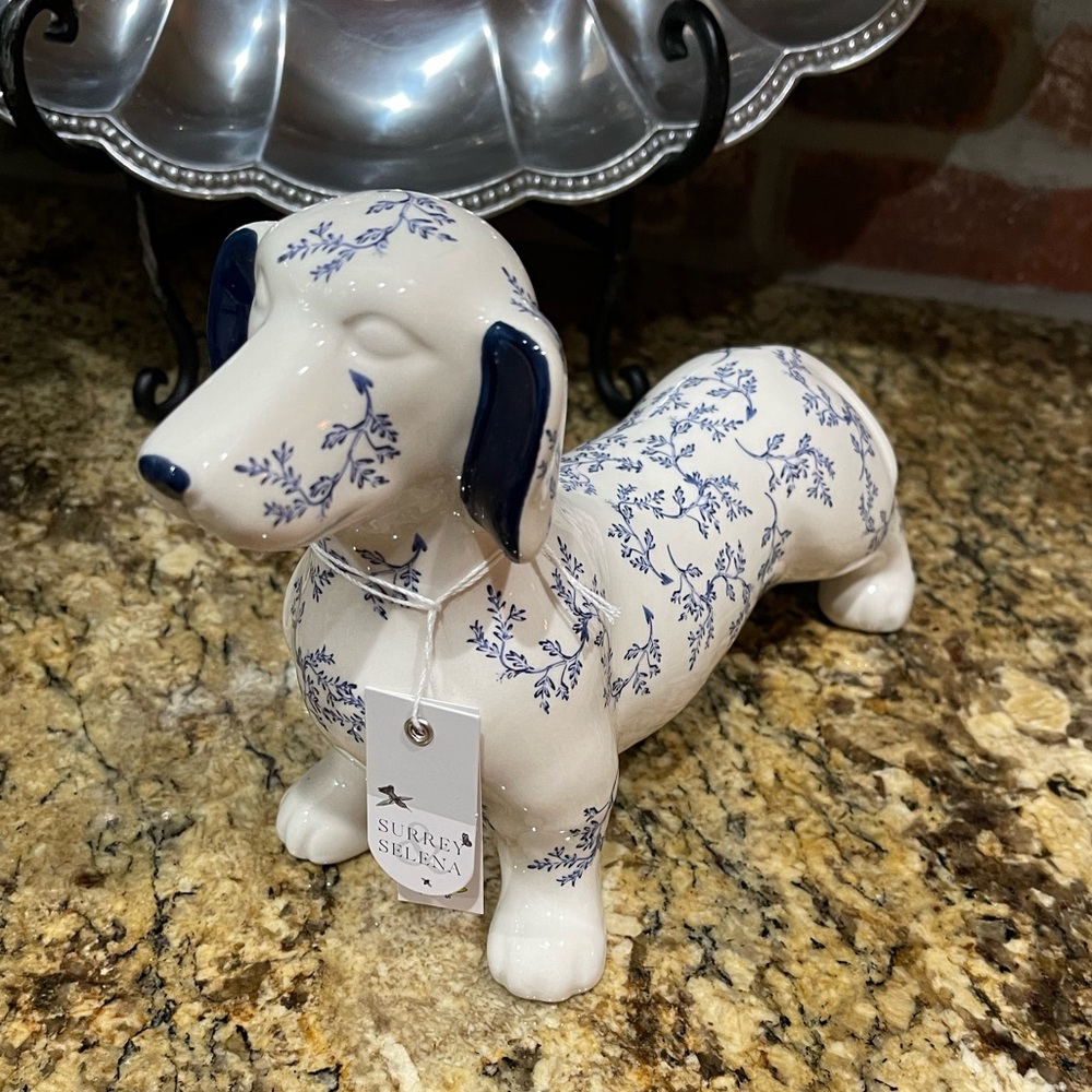 Selena Surrey Blue and White floral Ceramic Dachshund Figurine - Brand new - Picture 8 of 12